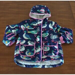 Mini Boden girl's sherpa-lined rain coat with a duck print Jacket  size 4/5 GUC